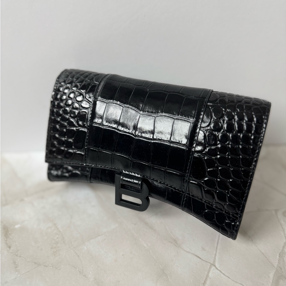 Balenciaga Black Croc-Embossed Crossbody Bag